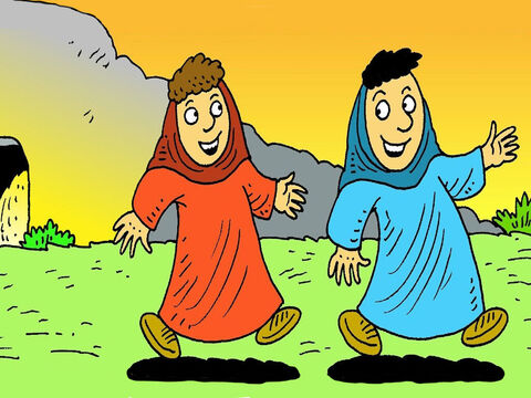 “Jésus n’est pas ici. Il est vivant! Allez raconter à tout le monde cette bonne nouvelle.” Les femmes, toutes contentes, coururent partager la bonne nouvelle que Jésus est vivant. – Numéro de diapositive 8
