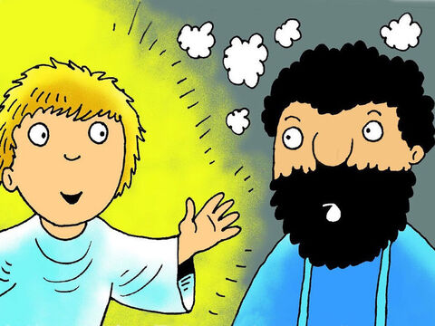 Joseph, le charpentier, vivait dans la ville de Nazareth. Une nuit, Dieu envoya l’ange Gabriel pour lui dire que le bébé que Marie attendait était le Fils de Dieu qui était promis, et qu’il devait épouser Marie et prendre soin d’elle et du bébé. – Numéro de diapositive 2