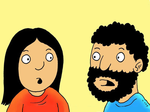 “David, mon aïeul, était de Bethléhem, dit Joseph à Marie. Il faut donc que j’aille là-bas pour inscrire mon nom sur la liste des impôts. Même si ton bébé doit naître bientôt, tu dois m’accompagner car Dieu veut que je prenne soin de toi.” – Numéro de diapositive 4
