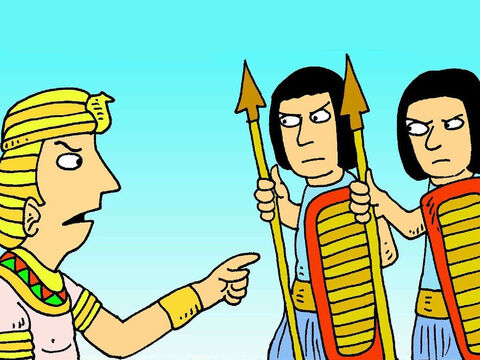 Mais le pharaon envoya ses soldats à la poursuite du peuple d’Israël. “Dépêchez-vous, et ramenez-les moi. J’ai besoin d’eux pour réaliser tous mes travaux”, dit-il. – Numéro de diapositive 5
