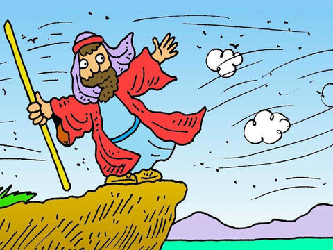 Dieu envoya un vent très violent. Il fraya un chemin dans la mer. Tout le monde passa en sécurité sur ce chemin jusqu’à l’autre rive. – Numéro de diapositive 7