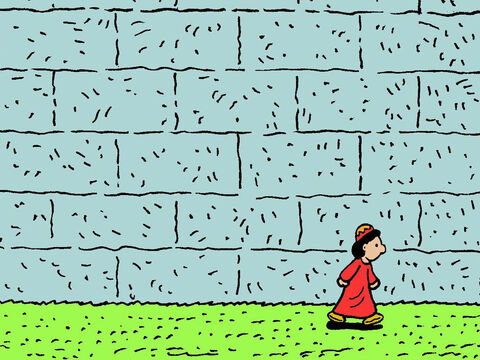 L’homme décide de chercher un autre chemin, mais il n’y a pas d’autre chemin. Le mur se prolonge encore et encore, mais il n’y a qu’une seule petite porte étroite. – Numéro de diapositive 6