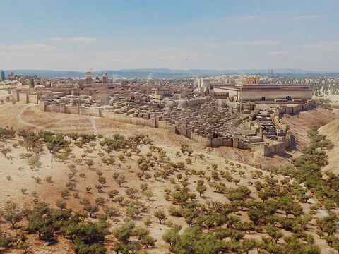 Vue de Jérusalem depuis le sud. La vallée de Hinnom est à l’avant-plan, et la vallée du Cédron sur la droite. – Numéro de diapositive 1