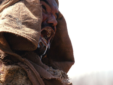 L’homme se mit à hurler: “Que me veux tu, Jésus, Fils du Dieu très-haut? Je t'en conjure, au nom de Dieu, ne me tourmente pas!” Jésus s’adressa aux forces des ténèbres qui contrôlaient l’homme et leur demanda: “Quel est ton nom?” – Numéro de diapositive 7