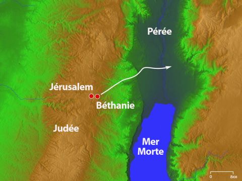 Alors, les deux sœurs envoyèrent un messager vers Jésus, qui se trouvait de l’autre côté du Jourdain. – Numéro de diapositive 2