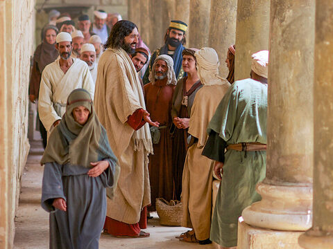 Jésus dit ces paroles près de la boîte à offrandes, tandis qu’il enseignait dans le parvis du temple. Et personne ne le saisit, parce que son heure n’était pas encore venue. – Numéro de diapositive 9