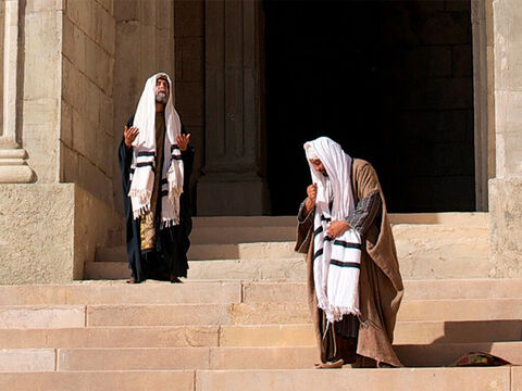 “Deux hommes montèrent au temple pour prier; l’un était pharisien, et l’autre collecteur d’impôts.” – Numéro de diapositive 2