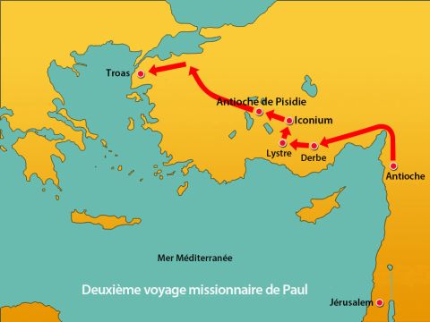 Ils traversèrent alors la Mysie et descendirent au port de Troas. – Numéro de diapositive 10