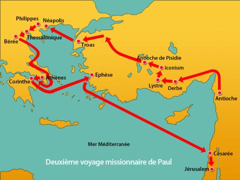 Pendant ce temps, le bateau de Paul était parvenu à Césarée et Paul se mit en route vers Jérusalem. – Numéro de diapositive 11