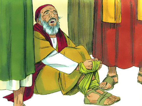 Plusieurs jours plus tard, un prophète du nom d'Agabus arriva de Judée. Il prit la ceinture de Paul, s'attacha les pieds et les mains et dit: "Voici ce que déclare le Saint-Esprit: ‘L'homme à qui appartient cette ceinture, les Juifs l’attacheront de la même manière à Jérusalem et le livreront entre les mains des non-Juifs'." – Numéro de diapositive 8