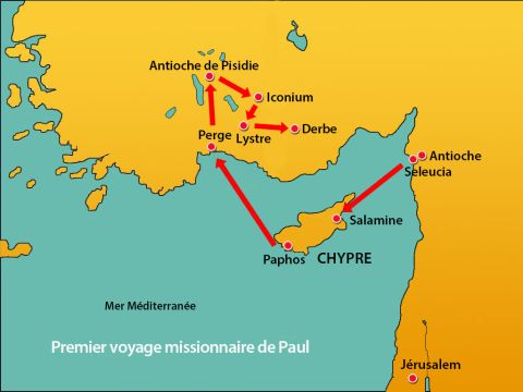 Le lendemain, Paul et Barnabas quittèrent la ville pour se rendre à Derbe. – Numéro de diapositive 8