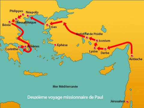 Il se rendit ensuite dans le sud de la Grèce, dans la région de l'Achaïe. Il resta là trois mois. – Numéro de diapositive 3