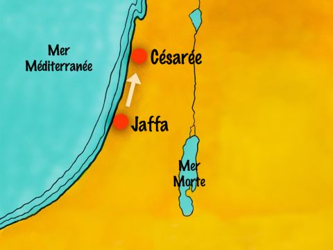 Le lendemain, Pierre et plusieurs chrétiens de Jaffa partirent avec les messagers pour rendre visite à Corneille à Césarée. – Numéro de diapositive 10