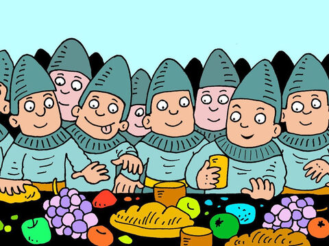 Le roi d'Israël a donc ordonné que toute la nourriture de la ville soit mise à la disposition des soldats ennemis. – Numéro de diapositive 16
