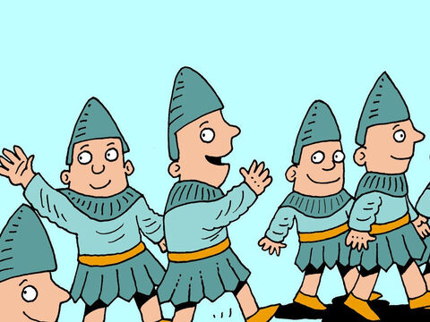 Lorsque les soldats eurent mangé à leur faim, on leur dit qu'ils pouvaient partir. Ils partirent tout de suite et ne sont jamais revenus. – Numéro de diapositive 17