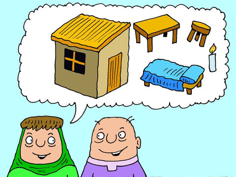 « Eh bien », dit la femme. « Je pense que nous devrions construire une pièce supplémentaire dans notre maison avec un lit, une table, un tabouret et une bougie, afin que lorsque Élisée passe, il puisse rester et se reposer dans sa propre chambre. « Bonne idée », lui dit son mari en acceptant la proposition. – Numéro de diapositive 5