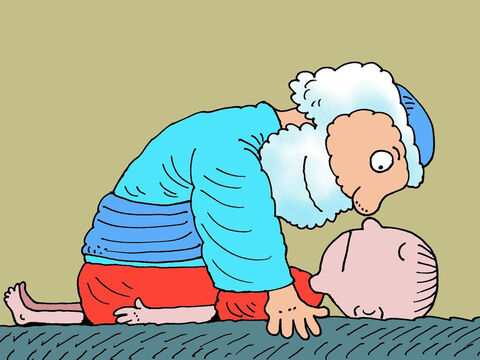 Élisée s'est allongé sur le corps froid du garçon mort. Miraculeusement, le corps du garçon a commencé à se réchauffer. – Numéro de diapositive 17