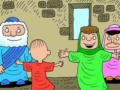 Élisée appela Guéhazi. « Dis à la mère du garçon qu'elle peut rentrer maintenant ! » La femme est entrée dans la pièce et fut surprise. « Voici ton garçon », lui dit Élisée. « Il est de nouveau vivant ! »dit-elle, pleine de joie. – Numéro de diapositive 19