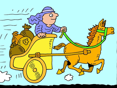 Il écrivit donc une lettre au roi d’Israël. Avec la lettre, il envoya des présents d’or et d’argent, et de beaux vêtements. – Numéro de diapositive 9