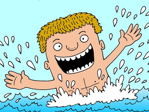 Puis il se plongea dans l’eau pour la septième et dernière fois. Quand il refit surface, sa lèpre était partie. Sa peau était saine, comme celle d’un enfant. – Numéro de diapositive 9