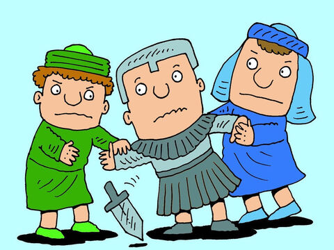 Effectivement, le serviteur du roi se présenta devant la maison d’Élisée, et on se saisit de lui avant qu’il puisse entrer. Peu après, le roi Joram arriva, très en colère. – Numéro de diapositive 16