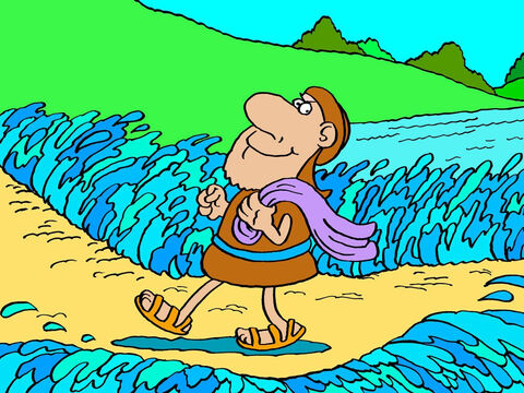 Quand Élisée devint le nouveau prophète de Dieu, il fit son premier miracle avec de l’eau. Ce miracle intervint au Jourdain. Élisée frappa l’eau du Jourdain avec le manteau d’Elie et l’eau se partagea devant lui. Ainsi, il put marcher à travers le Jourdain sans se mouiller les pieds. – Numéro de diapositive 1