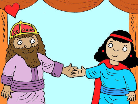 Dès que le roi vit Esther, il en tomba amoureux. Il aima Esther plus que toutes les autres jeunes filles qui espéraient devenir reines. – Numéro de diapositive 14