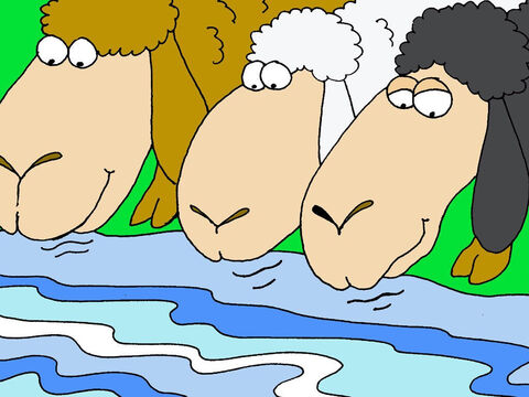 “Il me conduit près des eaux paisibles.”<br/>Les brebis n’aiment pas boire quand l’eau est agitée. Cela veut dire que Dieu s’occupe de mes besoins dans tous les détails. – Numéro de diapositive 3