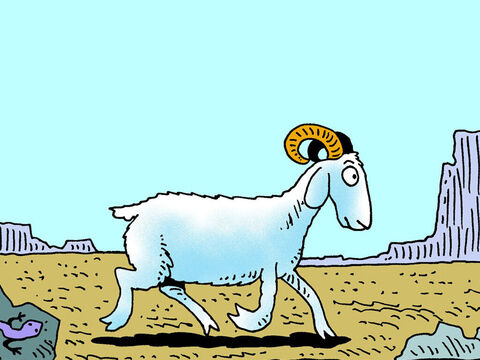 Ce bouc est une image de ce que Dieu fait de notre péché lorsqu'il nous pardonne : tout comme le bouc était emporté au loin, nos péchés peuvent être emportés pour ne jamais revenir. – Numéro de diapositive 3