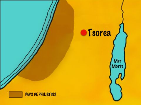 Près du territoire des Philistins, dans la ville de Tsorea, vivait un homme du nom de Manoach avec sa femme. Ils n’avaient jamais pu avoir d’enfants. – Numéro de diapositive 3