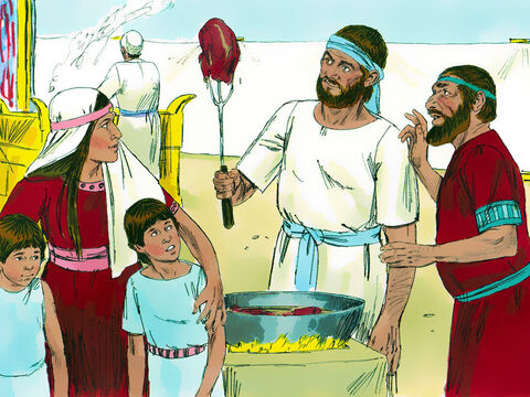 Lorsque quelqu’un offrait un sacrifice, les fils d’Éli envoyaient un serviteur avec une fourchette à trois dents pour prélever une partie de la viande. – Numéro de diapositive 4