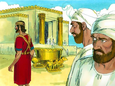 Le grand prêtre et tous les autres prêtres le regardèrent et virent qu’il avait la lèpre au front. Ils le firent donc sortir en hâte. Lui-même était impatient de partir, car l’Eternel l’avait humilié. – Numéro de diapositive 16