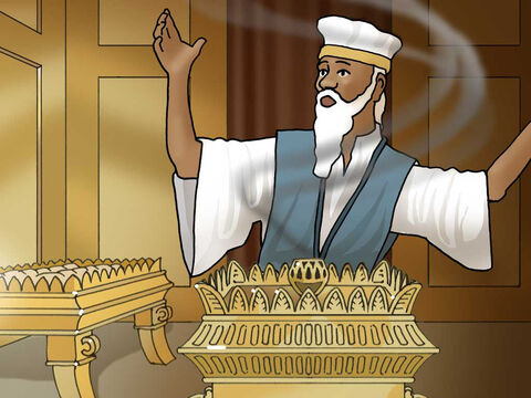 “Or, pendant que Zacharie remplissait sa fonction de prêtre devant Dieu (...), il fut désigné pour entrer dans le temple du Seigneur et y brûler le parfum. Toute la multitude du peuple était dehors en prière, à l'heure de l'offrande du parfum. Alors un ange du Seigneur apparut à Zacharie et se tint debout à droite de l'autel des parfums.” Luc 1:8a,9b,10-11 (LSG21) – Numéro de diapositive 2