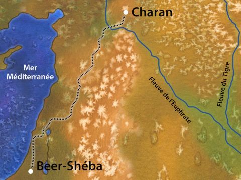 Isaac et Rebecca encouragent Jacob à quitter la maison et à se rendre au nord, dans le pays natal de Rebecca (Haran). Là, Isaac et Rebecca espéraient que Jacob pourrait trouver une épouse de leur clan. Ce fut un long voyage et Jacob voyagea seul. Genèse 28:1-7 – Numéro de diapositive 10