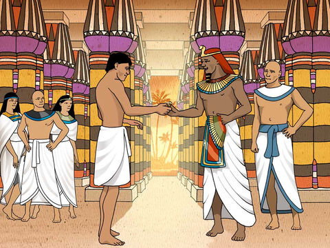 Alors Pharaon dit à Joseph : « Puisque Dieu t’a fait connaître tout cela, il n’y a personne d’aussi intelligent et de plus sage que toi. Tu seras mon second sur tout le pays. » Pharaon ôta son anneau de sa main, le mit à la main de Joseph, le revêtit d’habits de fin lin et lui mit un collier d’or au cou. Joseph était âgé de trente ans lorsque cela arriva. Durant les sept années d’abondance, Joseph entreposa des vivres dans les villes et il amassa du blé en si grande quantité qu’on ne pouvait le compter. Genèse 41:38-44 – Numéro de diapositive 18