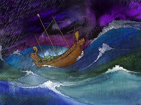 Pendant la tempête, Paul a encouragé les hommes du bateau en leur rapportant ce que l’ange lui avait dit. Il les a encouragés à manger et à ne pas abandonner. Paul les a également encouragés en leur parlant du Seigneur Jésus-Christ. – Numéro de diapositive 6